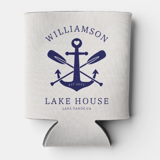 Modernes Lake House Familienname Nautic | Navy Blu Dosenkühler (Vorderseite)