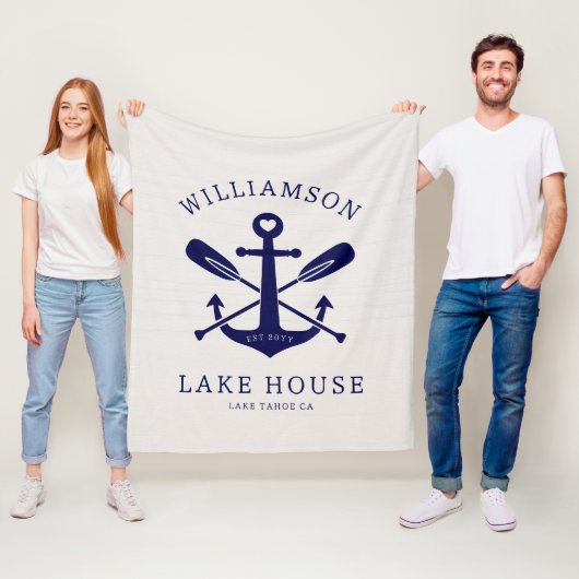 Modernes Lake House Familienname Nautic | Navy Blu Fleecedecke (Beispiel)