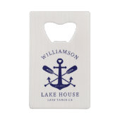Modernes Lake House Familienname Nautic | Navy Blu Geldbeutel Flaschenöffner (Rückseite)