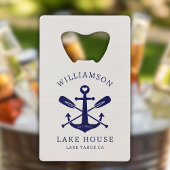 Modernes Lake House Familienname Nautic | Navy Blu Geldbeutel Flaschenöffner