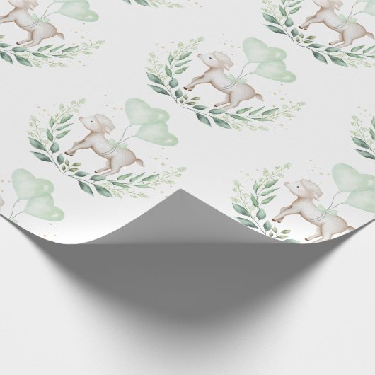 Modernes Lamb Baby Sheep mit Balloon & Greenery Geschenkpapier (Ecke)