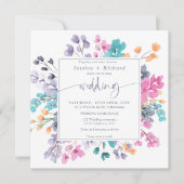 Modernes Land Blumen Lavendel rosa Hochzeitsskript Einladung (Vorderseite)