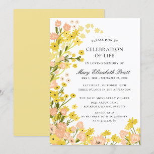 Modernes Land Gelb Rosa Feierliche Beerdigung Einladung