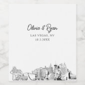 Modernes Las Vegas Sketch Hochzeitssemblem Weinetikett (Einzelnes Label)