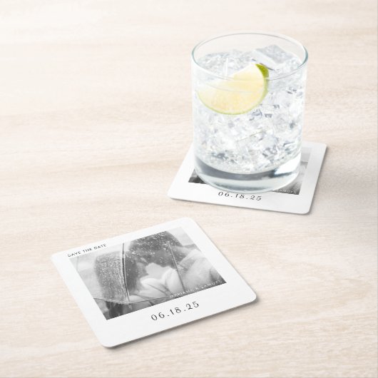 Modernes Lässiges Foto Hochzeit rettet das Datum Rechteckiger Pappuntersetzer (Vor Ort)