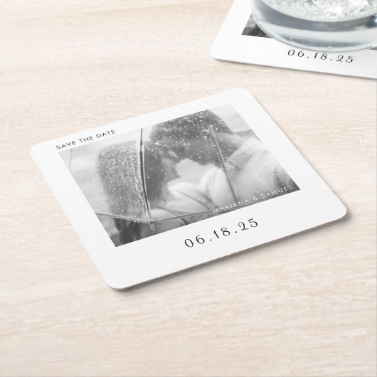 Modernes Lässiges Foto Hochzeit rettet das Datum Rechteckiger Pappuntersetzer (angewinkelt)