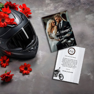 Modernes Lässiges Motorrad-Hochzeitthema Dankeskarte
