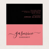 Modernes Lässiges Schwarz-Rosa-Script Visitenkarten (Außenseite Aufgefaltet)