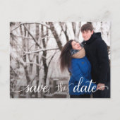 Modernes Lässiges Script-Foto-Hochzeit speichern S Ankündigungspostkarte (Vorderseite)