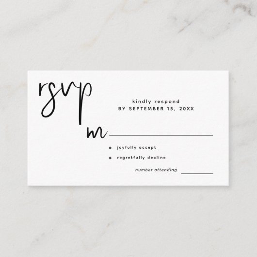 Modernes, lässiges Skript Hochzeit rsvp Begleitkarte (Vorderseite)