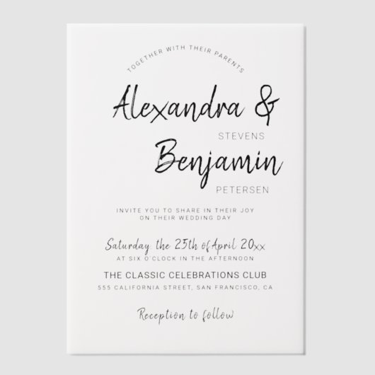 Modernes lässiges Skriptüberlagerungssystem Pergament Einladungen (Vorderseite)