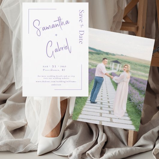 Modernes Lavendel Couple Foto Hochzeit retten das  Save The Date