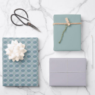 Modernes Lavendel Grau Sommer Grün Muster Geschenkpapier Set