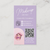 Modernes Lavendel-Make-up-Logo Qr-Code 2 Fotos Visitenkarte (Vorderseite)