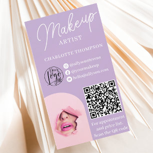 Modernes Lavendel-Make-up-Logo Qr-Code 2 Fotos Visitenkarte
