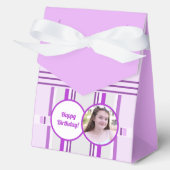 Modernes Lavendel rosa Muster Streifen Foto Geburt Geschenkschachtel (Vorderseite)
