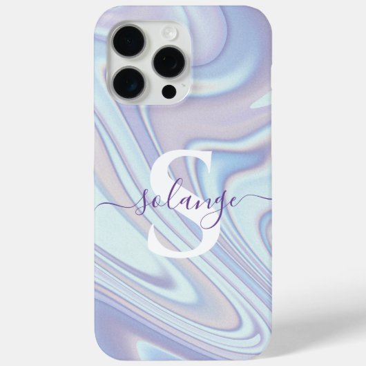 Modernes Lavendel Swirl Holographic Name Monogram Case-Mate iPhone Hülle (Rückseite)