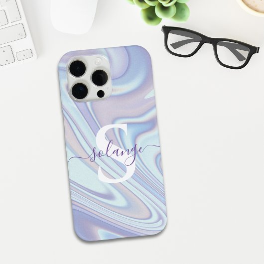 Modernes Lavendel Swirl Holographic Name Monogram Case-Mate iPhone Hülle