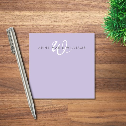 Modernes Lavendel-Weiß-Script-Monogramm Post-it Klebezettel