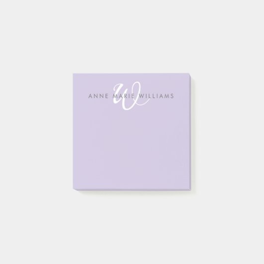 Modernes Lavendel-Weiß-Script-Monogramm Post-it Klebezettel (Vorderseite)