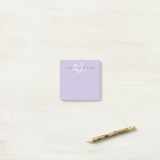 Modernes Lavendel-Weiß-Script-Monogramm Post-it Klebezettel (Auf Schreibtisch)