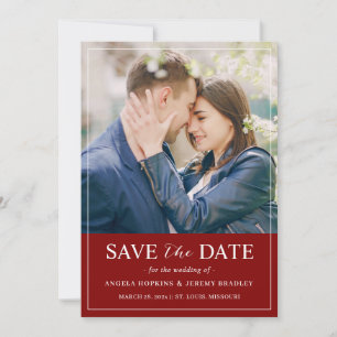 Modernes Layout Burgundy Minimalistisches Foto Rot Save The Date