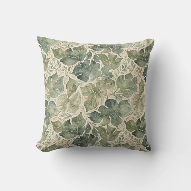 Modernes Leaf-Muster in Szene und Aquamarin Kissen (Vorderseite)