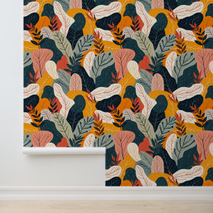 Modernes Leaf-Muster in Terracotta & Aquamarin Tapete