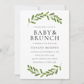 Modernes Leaf Wreath Baby Brunch Einladung (Vorderseite)