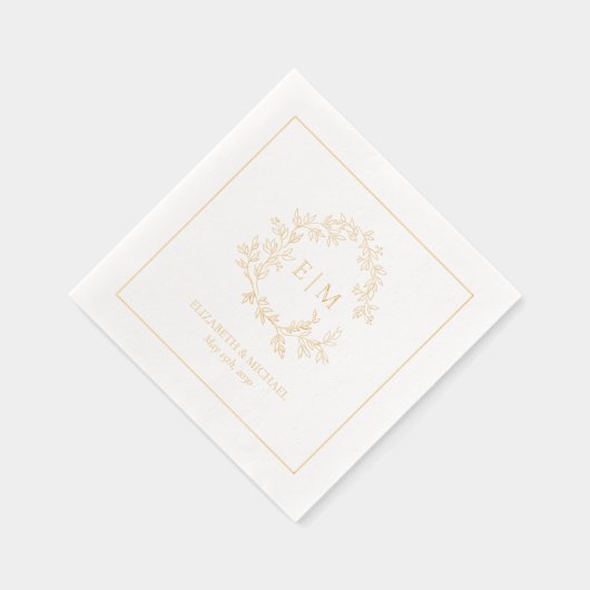 Modernes Leafy Wappen Einfache Mit Monogramm Hochz Servietten Mit Folie (Rechts)