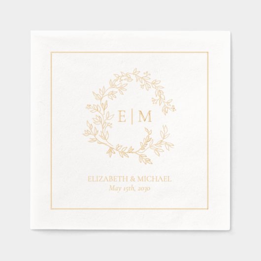 Modernes Leafy Wappen Einfache Mit Monogramm Hochz Servietten Mit Folie (Vorderseite)