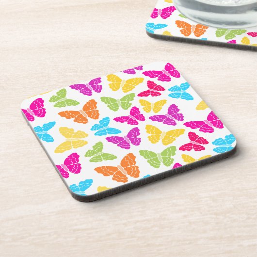 Modernes, lebendiges Rainbow Butterfly Niedliches Untersetzer (Linke Seite)