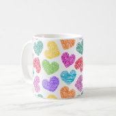 Modernes, lebendiges Regenbogen Doodle Herz Niedli Kaffeetasse (Vorderseite Links)
