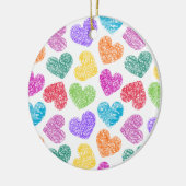 Modernes, lebendiges Regenbogen Doodle Herz Niedli Keramik Ornament (Links)