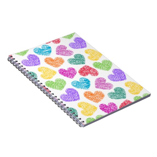 Modernes, lebendiges Regenbogen Doodle Herz Niedli Notizblock (Rechte Seite)