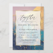 Modernes, lebendiges Watercolor Gold Mauve Blue Einladung (Vorderseite)