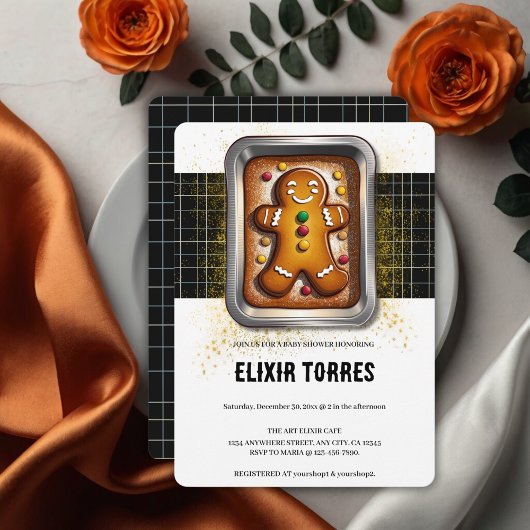 Modernes Lebkuchen in Pan Baby Dusche Einladung