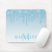 Modernes, leicht blauer Glitzer Monogram Mousepad (Mit Mouse)