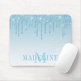 Modernes, leicht blauer Glitzer Monogram Mousepad