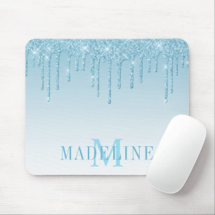 Modernes, leicht blauer Glitzer Monogram Mousepad