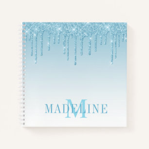 Modernes, leicht blauer Glitzer Monogram Notizblock