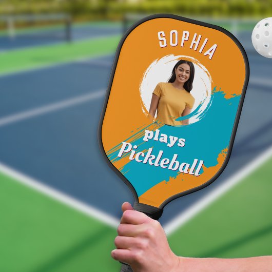 Modernes, leicht orangefarbenes Foto Personalisier Pickleball Schläger