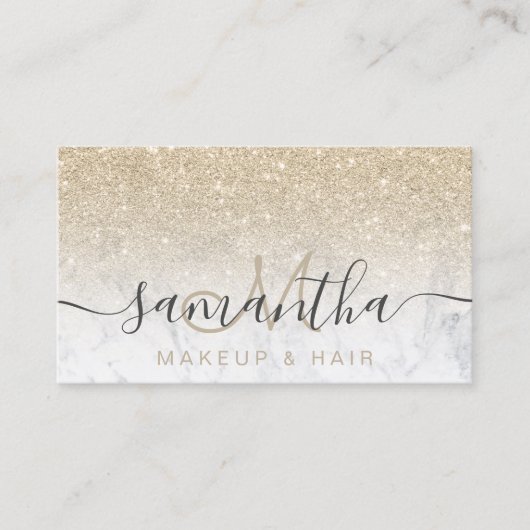 Modernes, leicht vergoldetes Glitzer Ober-Marmor-M Visitenkarte (Vorderseite)