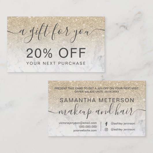 Modernes, leicht vergoldetes Marmor aus Glitzer Rabattkarte (Vorne/Hinten)