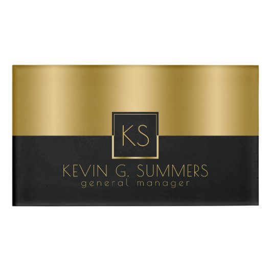 Modernes Leichtgold- und Schwarz-Geometrie-Design Namenschild (Vorderseite)