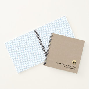 Modernes LeinenGold Monogramm Graph Paper Notizblock