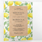 Modernes Lemon Orchard Greenery Kraft Wedding Foto Dreifach Gefaltete Einladung (Innen Erste Seite)