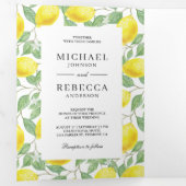 Modernes Lemon Orchard Grüne Hochzeitsfeier Foto Dreifach Gefaltete Einladung (Innen Erste Seite)