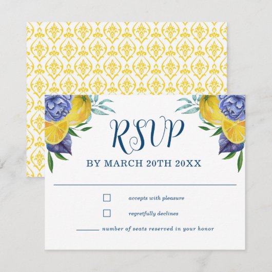 Modernes Lemon Summer Wedding RSVP Karte (Vorne/Hinten)