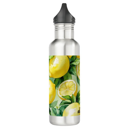 Modernes lemonblaues Blumenskript-Brautparty Edelstahlflasche (Links)